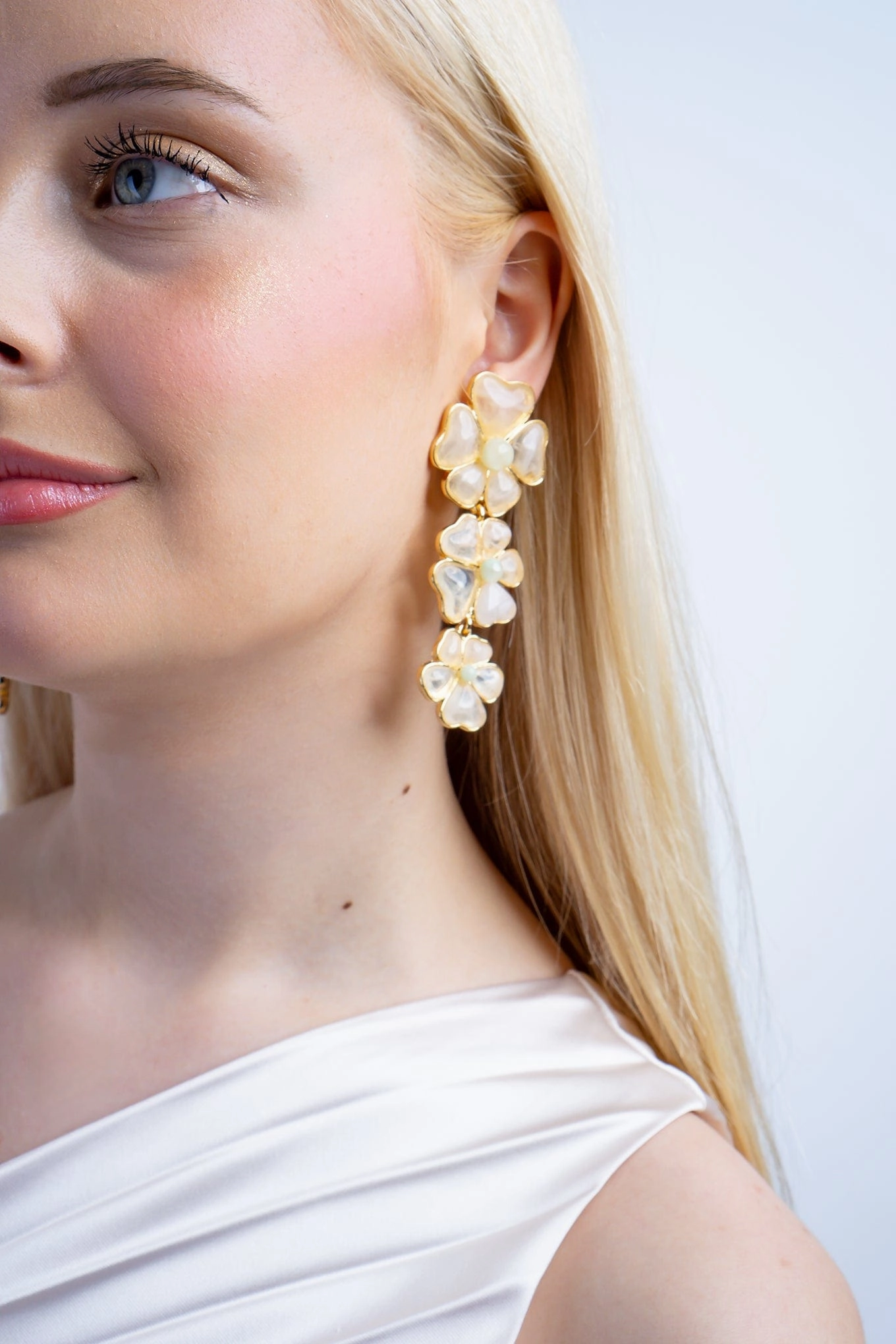 Blush Resin Flower Drop Clip-on Earring