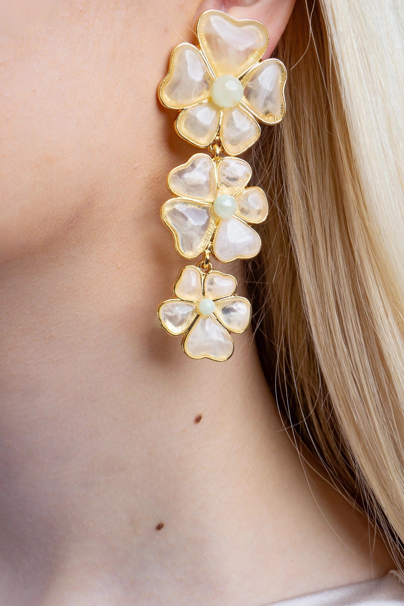 Blush Resin Flower Drop Clip-on Earring