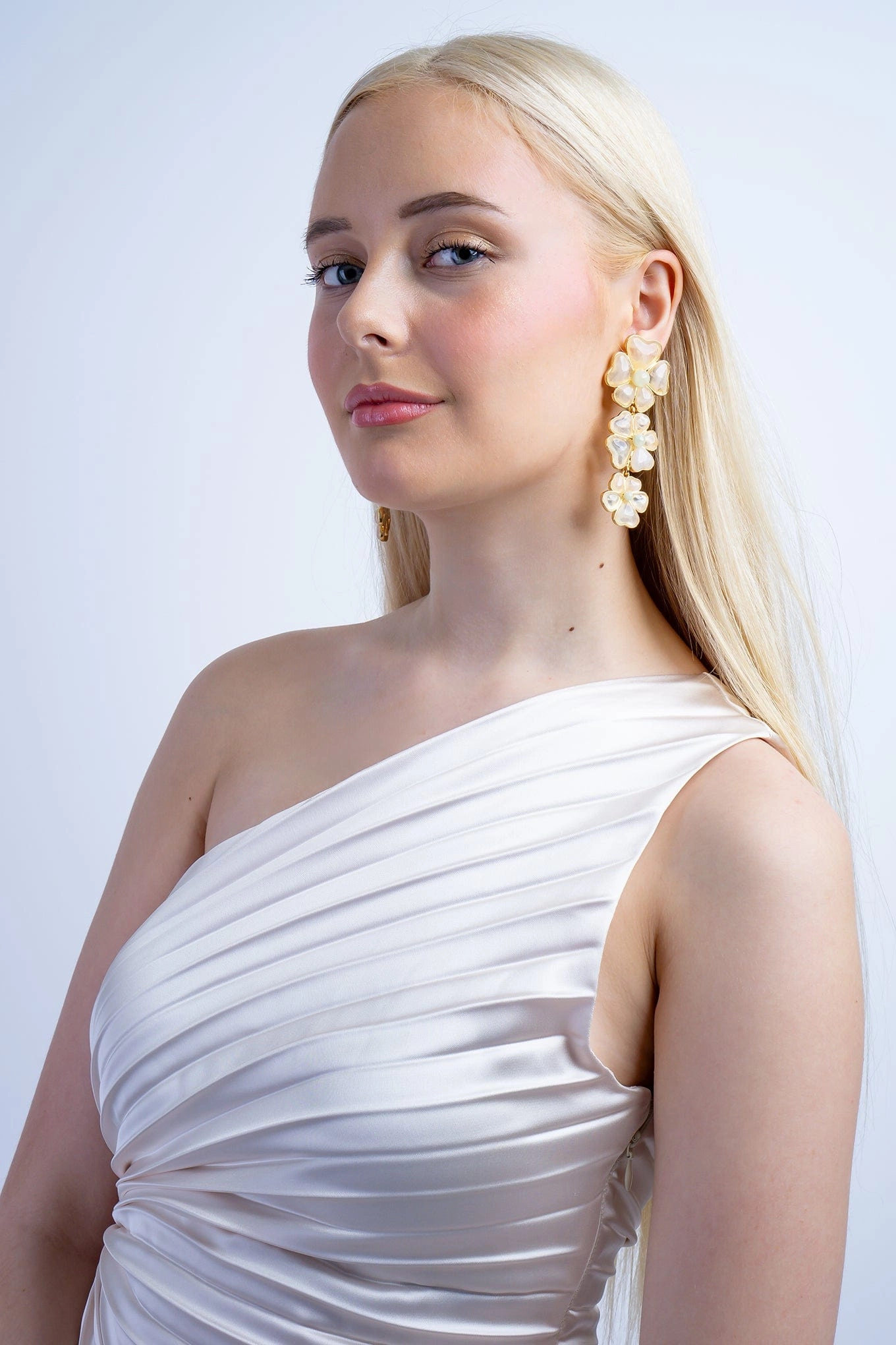 Blush Resin Flower Drop Clip-on Earring