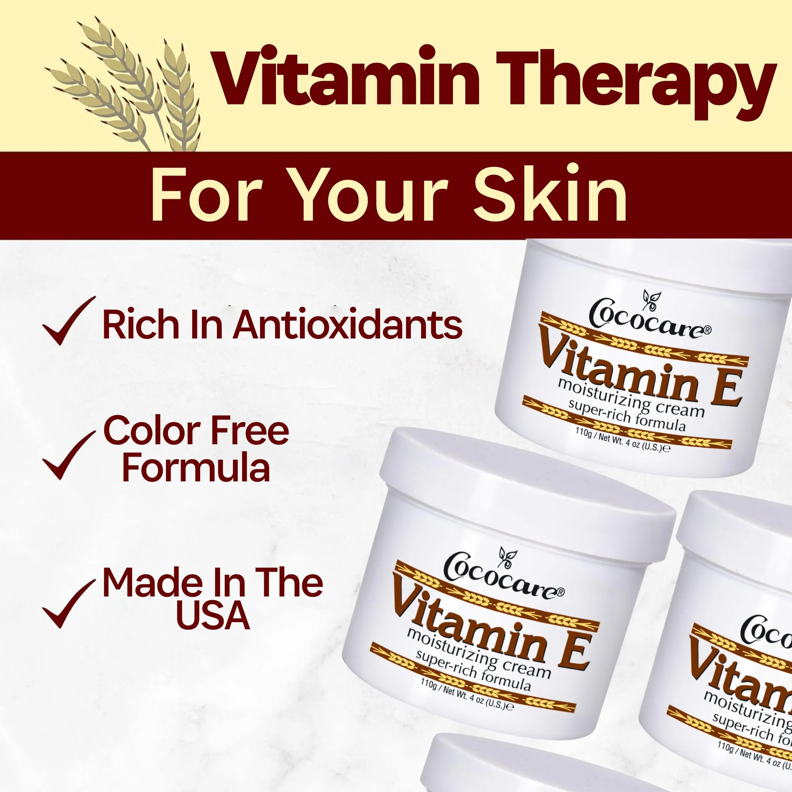 Cococare Vaitamin E Moisturizing Cream - Super-Rich Formula - 4 oz