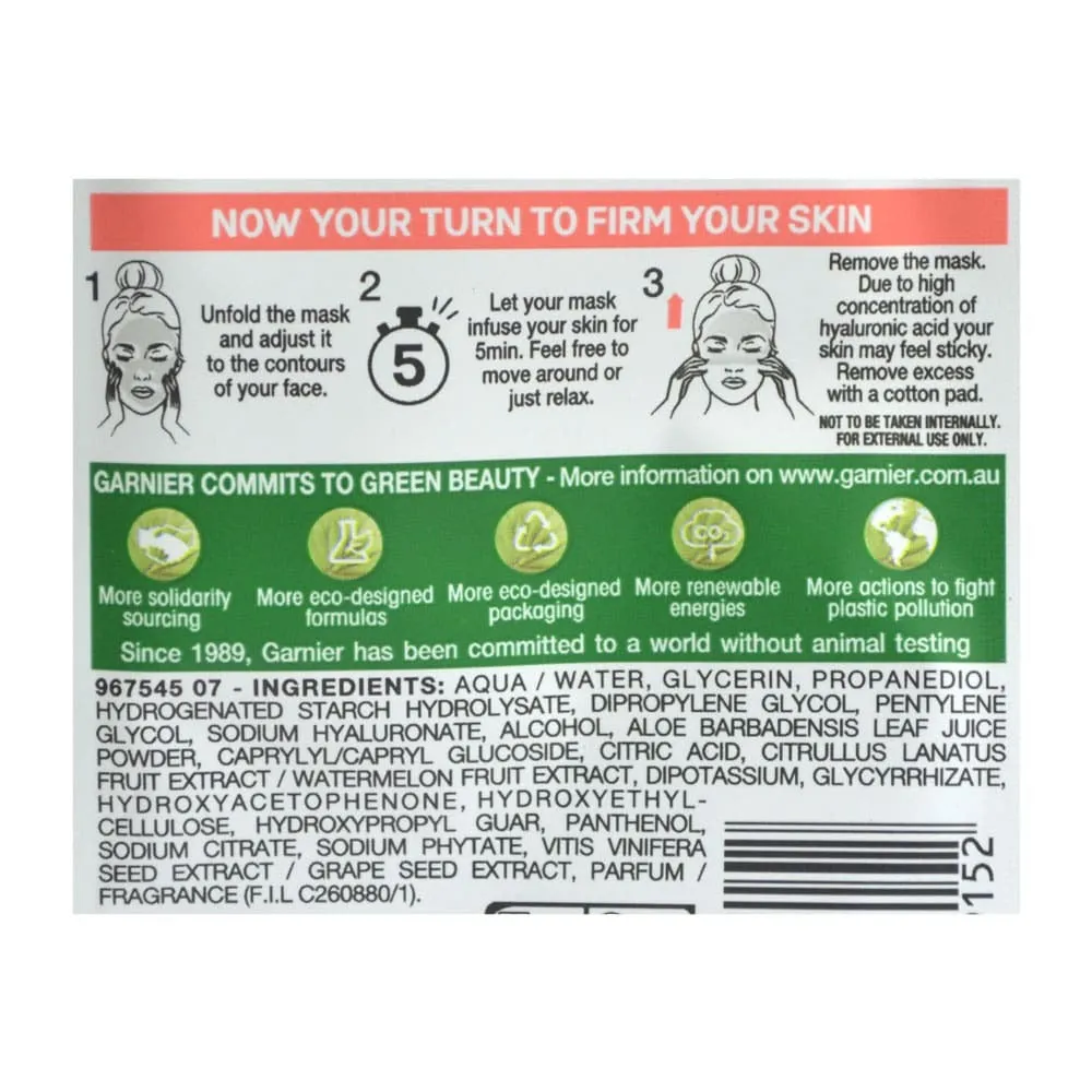 Garnier Skin Active Hyaluronic Acid Ampoule Face Sheet Mask Watermelon Extract 15g